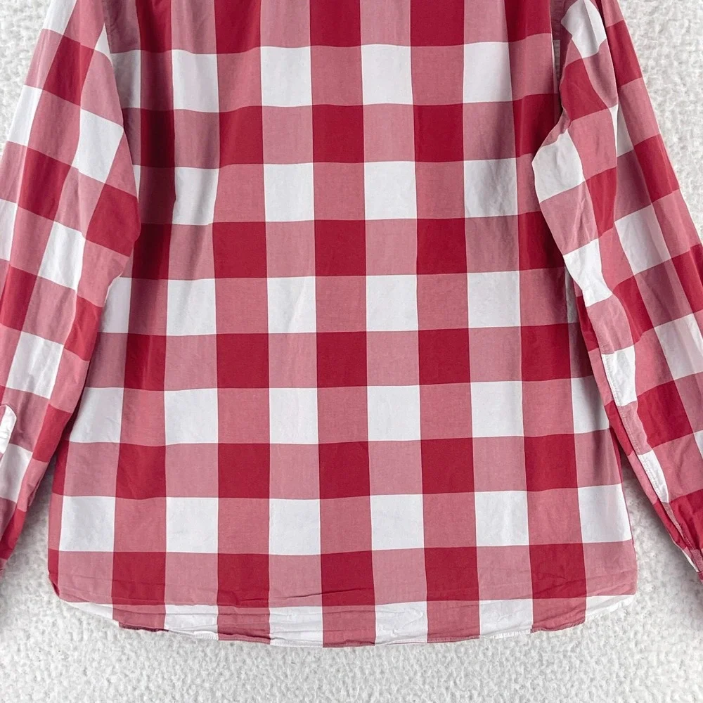 J. Crew Red Plaid Print Button-Up Shirt Mens Long Sleeve 100%‎ Cotton Size Large
